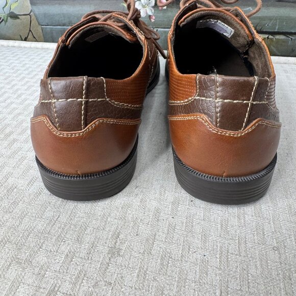 Freeman Free-Flex Mitchell Mens Size 10.5W Brown Faux Leather Oxford Dress Shoes